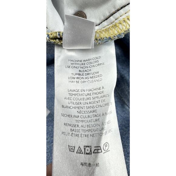 We The Free People Jeans Womens Size 27 Blue Cropped Distressed Denim Button Fly - Picture 7 of 8